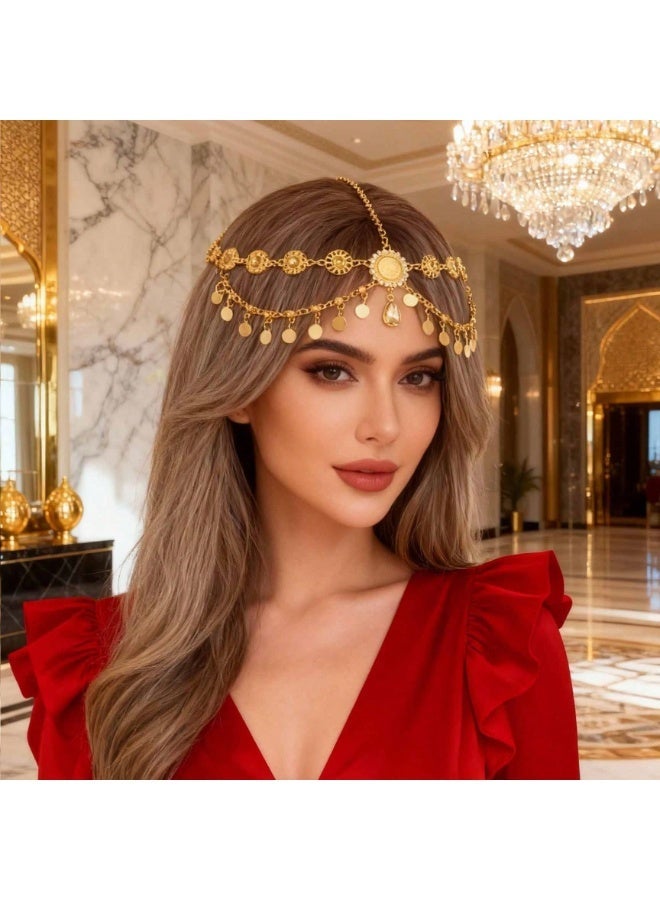 Founding Day decoration – headband accessory to celebrate Saudi Founding Day and all special occasions, featuring a gold chain design shaped like coins. - Image 1